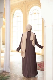 Bead Embellished Light Brown Modest Abaya 29123AKH - 4