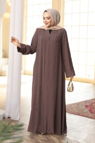 Bead Embellished Light Brown Modest Abaya 29123AKH - 2