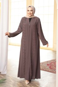 Bead Embellished Light Brown Modest Abaya 29123AKH - 1