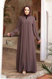 Bead Embellished Light Brown Modest Abaya 29127AKH - 1