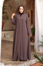 Bead Embellished Light Brown Modest Abaya 29127AKH - 2