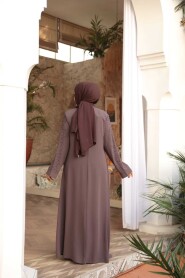 Bead Embellished Light Brown Modest Abaya 29127AKH - 3