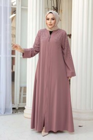 Bead Embellished Light Dusty Rose Modest Abaya 29110AGK - 2