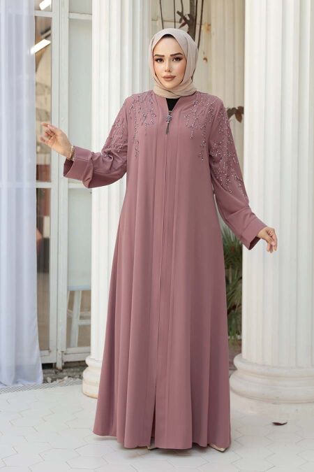 Bead Embellished Light Dusty Rose Modest Abaya 29110AGK - NEVA STYLE