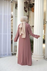 Bead Embellished Light Dusty Rose Modest Abaya 29110AGK - 3