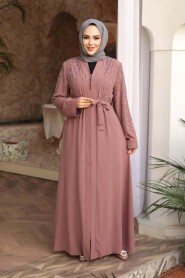 Bead Embellished Light Dusty Rose Modest Abaya 29111AGK - 1