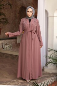 Bead Embellished Light Dusty Rose Modest Abaya 29111AGK - 2