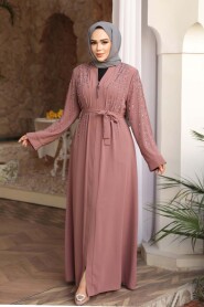 Bead Embellished Light Dusty Rose Modest Abaya 29111AGK - 3