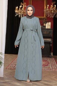 Bead Embellished Mint Modest Abaya 29117MINT - 1