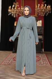 Bead Embellished Mint Modest Abaya 29117MINT - 2