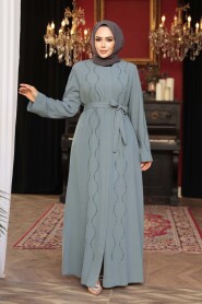 Bead Embellished Mint Modest Abaya 29117MINT - 3