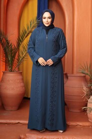 Bead Embellished Petrol Blue Modest Abaya 29123PM - 2