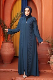 Bead Embellished Petrol Blue Modest Abaya 29123PM - 3