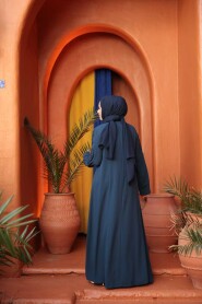 Bead Embellished Petrol Blue Modest Abaya 29123PM - 4