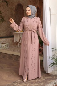 Bead Embellished Powder Pink Modest Abaya 29117PD - 3