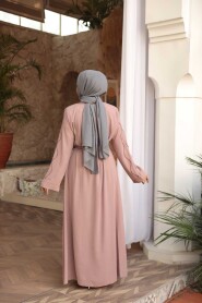 Bead Embellished Powder Pink Modest Abaya 29117PD - 4