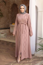 Bead Embellished Powder Pink Modest Abaya 29117PD - 1