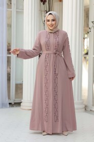 Bead Embellished Powder Pink Modest Abaya 29118PD - 1