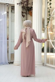 Bead Embellished Powder Pink Modest Abaya 29118PD - 3