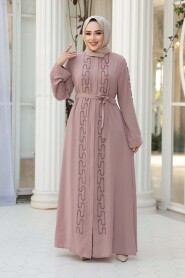 Bead Embellished Powder Pink Modest Abaya 29118PD - 2