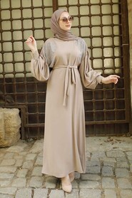 Beige Hijab Abaya 3221BEJ - 2