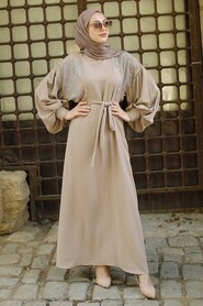 Beige Hijab Abaya 3221BEJ - 1