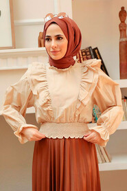 Beige Hijab Blouse 8428BEJ - 2