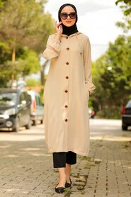 Beige Hijab Coat 10155BEJ - 2