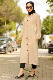 Beige Hijab Coat 10155BEJ - 3