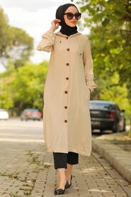 Beige Hijab Coat 10155BEJ - 1