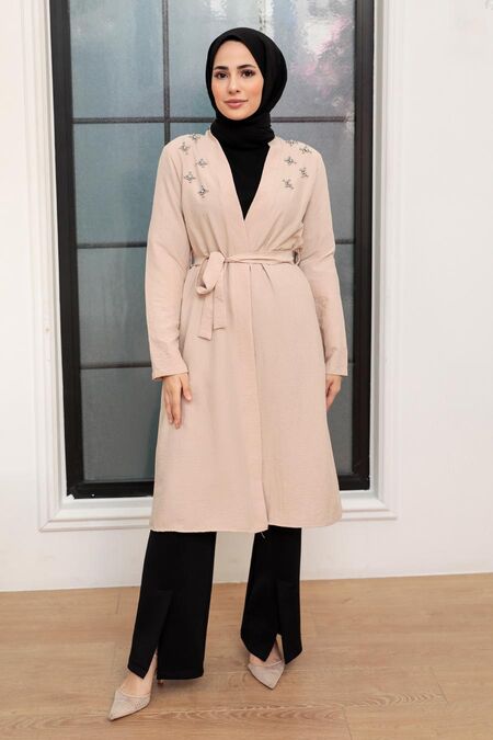 Beige Hijab Coat 10860BEJ - NEVA STYLE