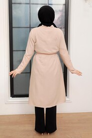 Beige Hijab Coat 10860BEJ - 3