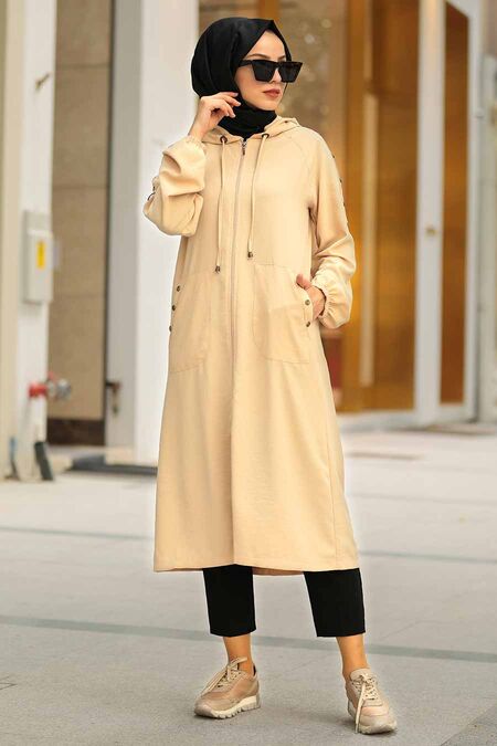 Beige Hijab Coat 12150BEJ - NEVA STYLE