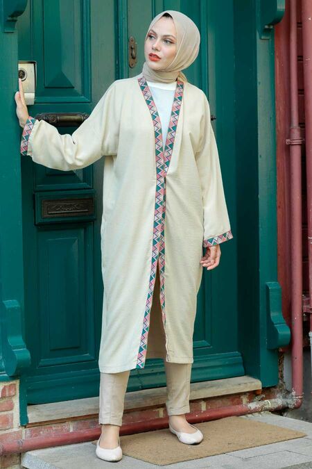 Beige Hijab Coat 14075BEJ - NEVA STYLE