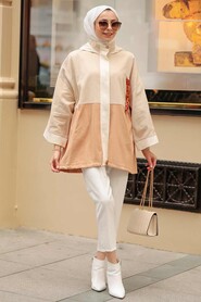 Beige Hijab Coat 30735BEJ - 3