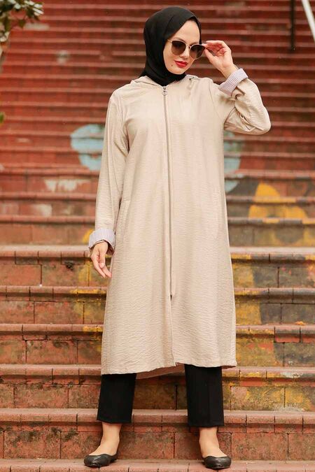 Beige Hijab Coat 4104BEJ - NEVA STYLE