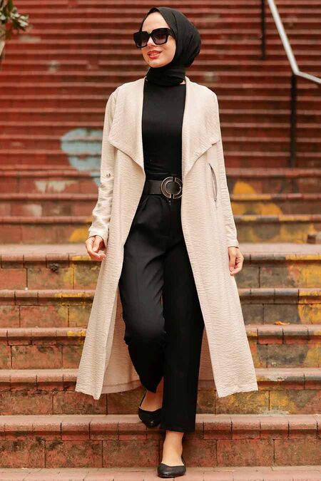 Beige Hijab Coat 41102BEJ - NEVA STYLE