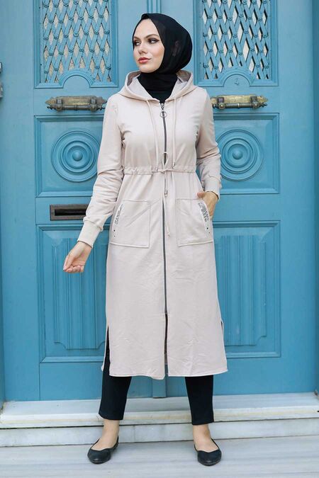 Beige Hijab Coat 4401BEJ - NEVA STYLE