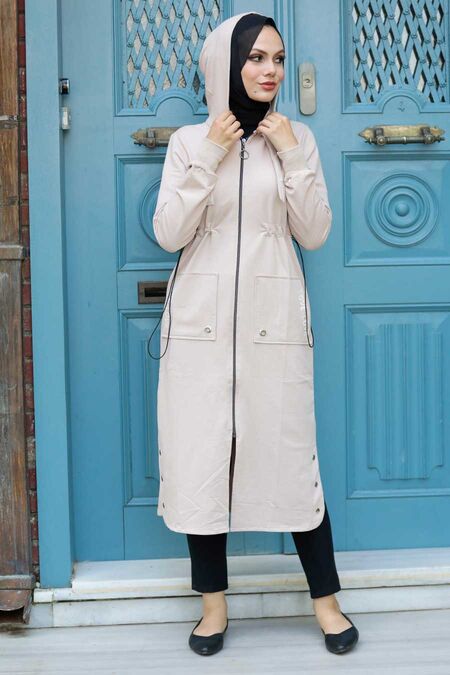 Beige Hijab Coat 4402BEJ - NEVA STYLE