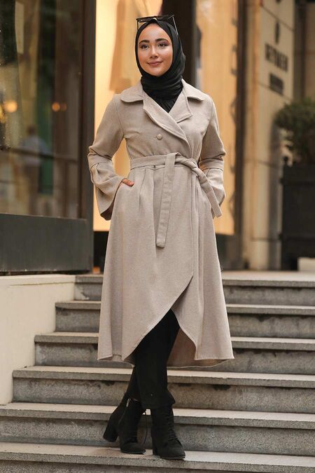 Beige Hijab Coat 50774BEJ - NEVA STYLE