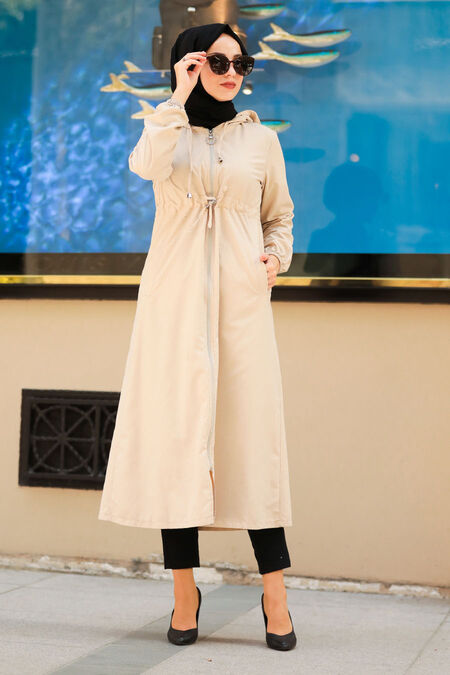 Beige Hijab Coat 51701BEJ - NEVA STYLE