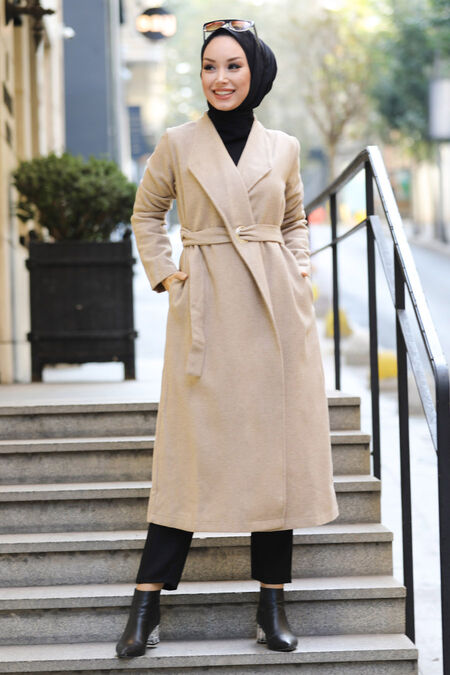 Beige Hijab Coat 5569BEJ - NEVA STYLE