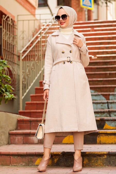 Beige Hijab Coat 5661BEJ - NEVA STYLE