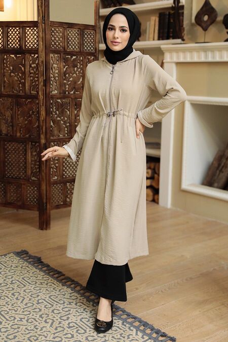 Beige Hijab Coat 5721BEJ - NEVA STYLE