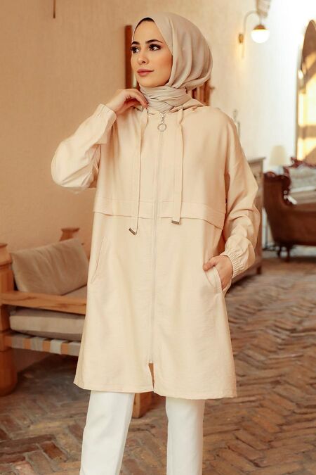 Beige Hijab Coat 6220BEJ - NEVA STYLE