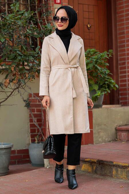 Beige Hijab Coat 7013BEJ - NEVA STYLE