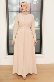Beige Hijab Dress 10078BEJ - 1