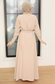 Beige Hijab Dress 10078BEJ - 2