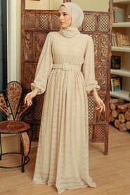 Beige Hijab Dress 10404BEJ - 2