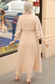 Beige Hijab Dress 10623BEJ - 3